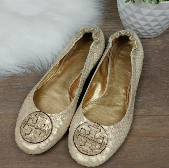 Tory Burch Shoes - Tory Burch Reva flats python white w/ gold shimmer